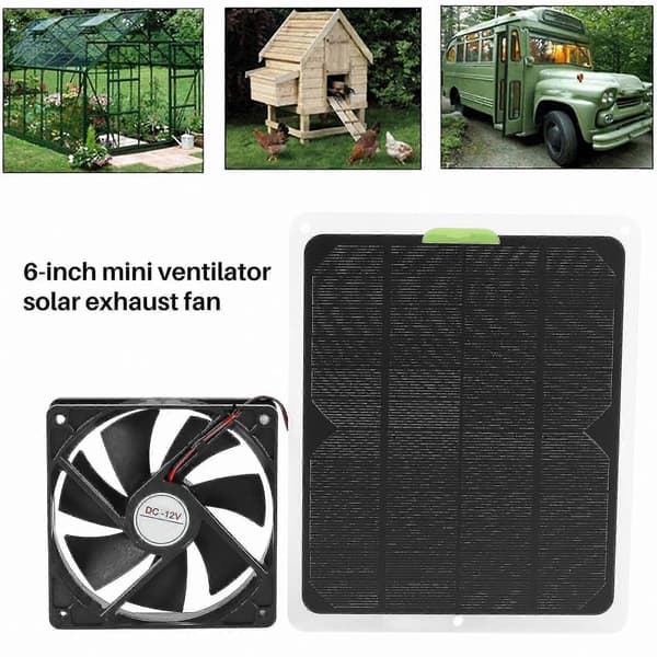 6 tommer mini solcelleventilator, 50W vandtæt ventilator til biler, drivhuse og udendørs brug, IP65-klassificeret bærbar køleløsning Black