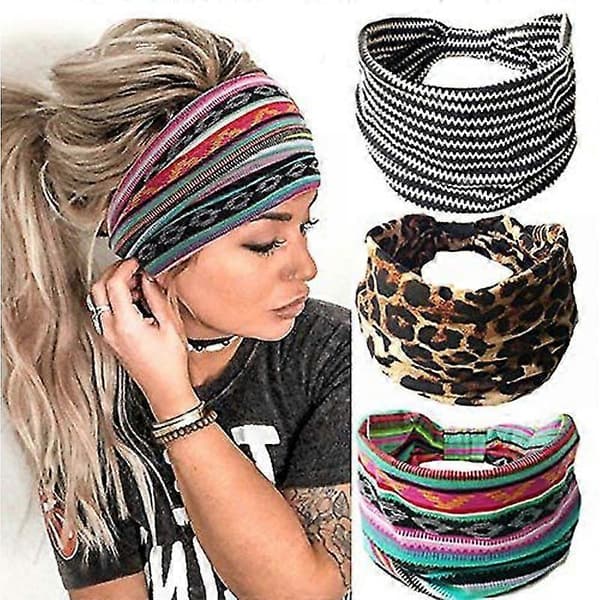 Luxora Boho-hårband, hårband med leopard- och randmönster, mjuka och stretchiga (3 st)
