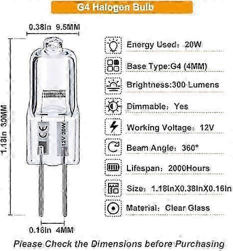 10-pak G4 20W dæmpbare varmhvide 12V Bi-Pin Halogenpærer, høj ydelse 300LM