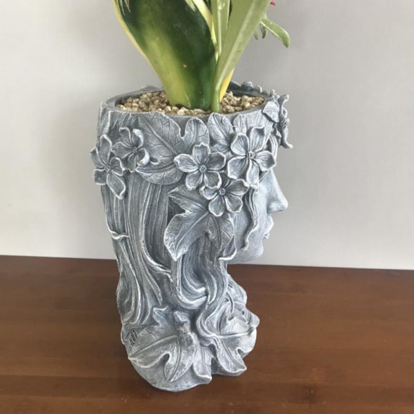 Ansiktsskulptur Suckulent Kaktus Huvud Blomkruka Behållare Krukor Grå