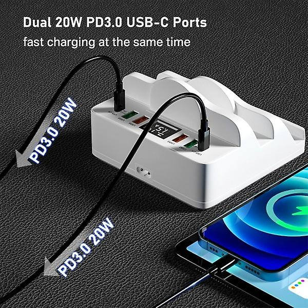 USB-laddare Laddstation Snabbladdning 3 Mutil USB C PD Snabbladdare White