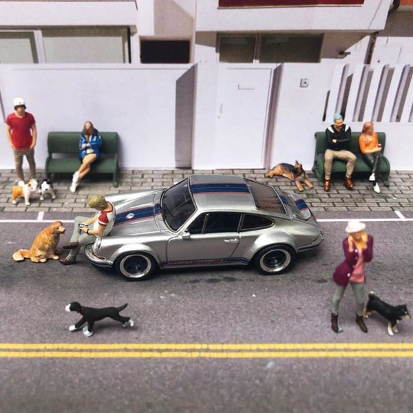 Miniatyr 1:64 Diorama Figur Hund Vägscen Heminredningstillbehör Vit Pudel