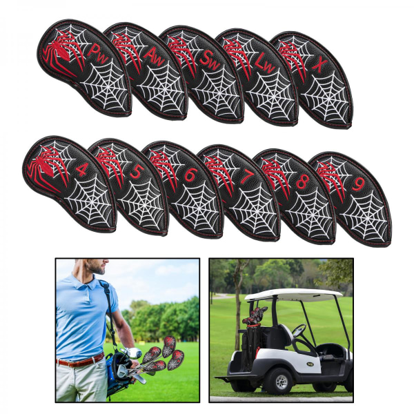 Golf 11 delar/ set Vattentätt PU-läder Svart Iron Club Head Covers Hörn Cap Set för alla Irons Putters Skyddsutrustning Hög