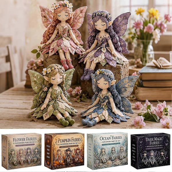 Lav 4 unikke fe-figurer med materialer og guide Fe-patchwork DIY-sæt Fe-dukkefremstilling Håndarbejdssæt til voksne og børn