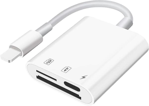 SD-kortlæser til iPhone iPad, Micro SD-kortlæser hukommelseskortlæser Plug and Play Trail Camera Viewer SD-kortadapter, synkron opladning og ca