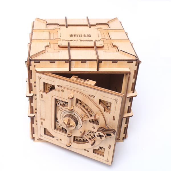 [RM]Advanced Security Mechanism, DIY Wooden Safe with Working Combination Lock, 3D Mechanical Model Building Kit for Adults, Challenging Brain Teaser with