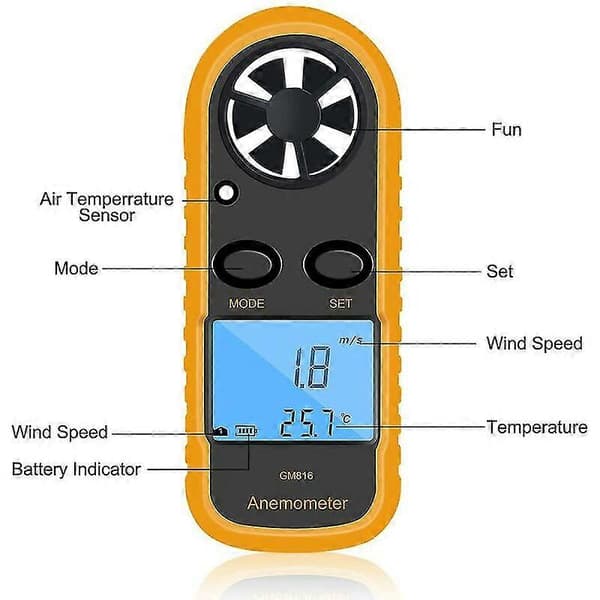 Digital LCD-vindmätare för flyg/navigering (med batteri)
