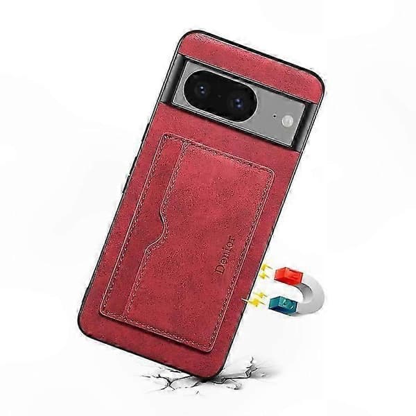 Retro læder TPU PC telefoncover med kortholder til Pixel 8 Red