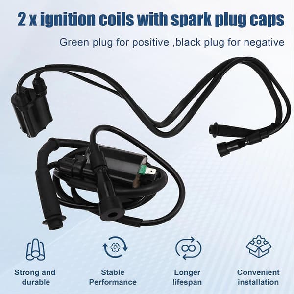 Motorcycle Ignition Coil and Spark Plug Cap Kit, Compatible with Honda Shadow VLX 600 VT600 1988-2007, 80mm Mounting Distance, 2-Pack
