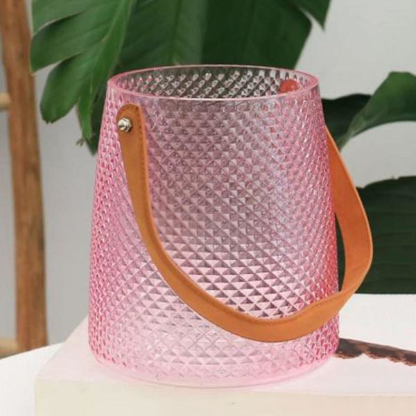 Glasvas Väska Formad Blomma Bordsdekor Hydroponisk Växtkruka Rosa 13x11x15cm
