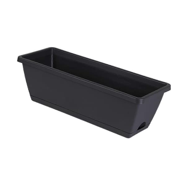 2x Rektangulära blomlådor för inomhusväxter, balkong, trädgårdsdekor - Blomkrukor med dränering Dark Grey