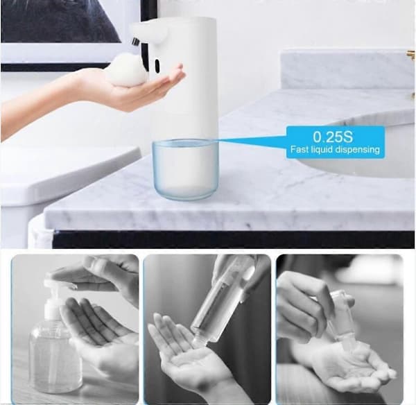 Automatisk såpedispenser, 400 ml veggmontert såpedispenser, oppvaskmiddeldispenser med infrarød sensor, USB oppladbar