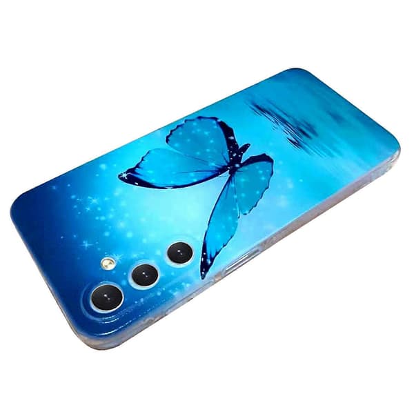 Til Samsung Galaxy A16 5G A16 4G Etui Mønstret TPU Bagsidecover - Blå Sommerfugl Multicolor Blue Butterfly