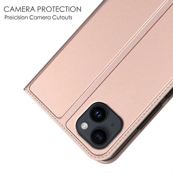 Fodral för iPhone 13 Läder Telefonfodral Stativ med Dold Magnetisk Stängning Pink gold Rose Gold