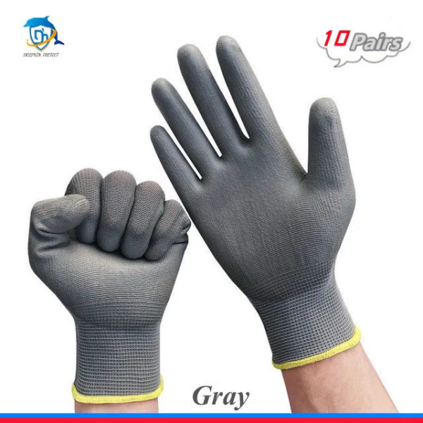 10/20 Par Polyuretan Säkerhetsarbetshandskar Reparationshandskar med Palmbeläggning Gray 10 pairs L