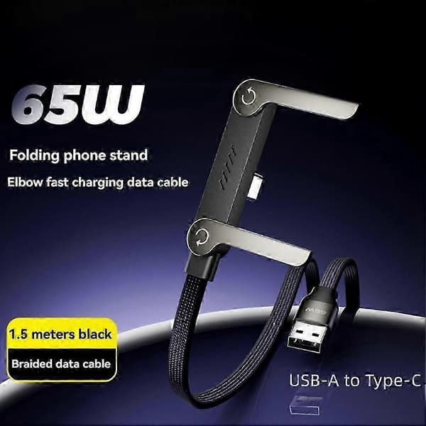 Sammenfoldeligt stativ med 65W USB-C hurtigopladningskabel, skjult telefonholder til tablets og enheder