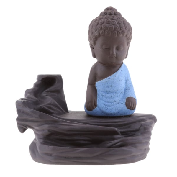 Liten Tathagata Staty Buddha Meditation Rökelsebrännare Askfat Blå