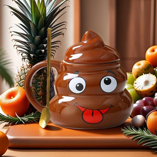 [RM]Ceramic Poop Cup, Funny and Humorous Personalized Poop Mug, Coffee Cup with Lid, Practical Joke Gift