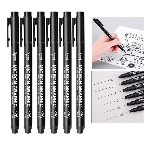 Uni Pin Fineliner Penna Ritning Pigment Markör Vattentät Skiss 6st