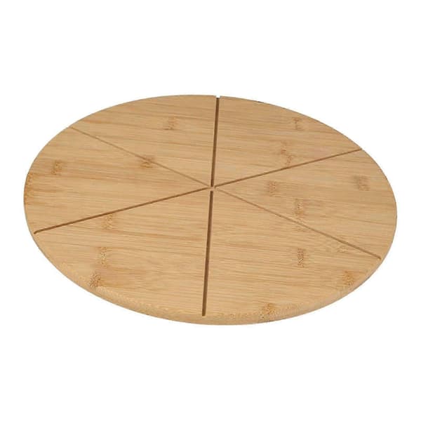 Pizzaskjærebrett Bambus Pizzabrett Matforberedelsesbrett Ostefat med 6 grids 33cm