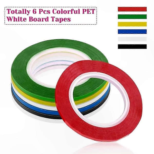10 ruller 1/8 tomme tynd whiteboard-tape til tør slettekunst og elektrisk brug Black