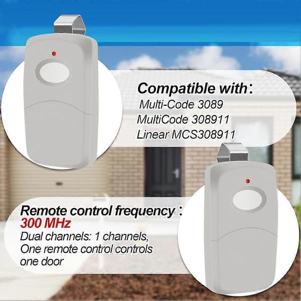 [RM]4 stk 1-kanals portåpnerfjernkontroll for Multi Code 308911 Linear MCS308911 300MHz garasjeportåpnerfjernkontroll Gray white