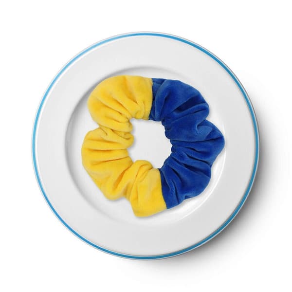 Ukraina Hårscrunchies Sett, Sateng Blå og Gul Elastiske Bånd, Ukrainske Flaggfarger, 5-pakning