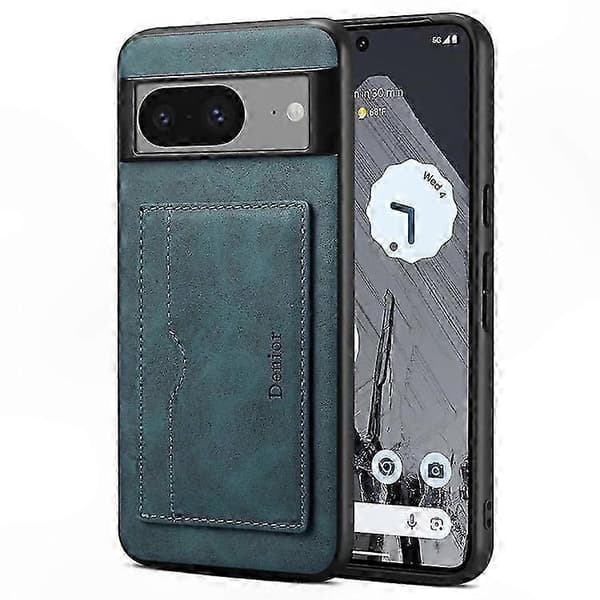 Retro læder TPU PC telefoncover med kortholder til Pixel 8 Blue