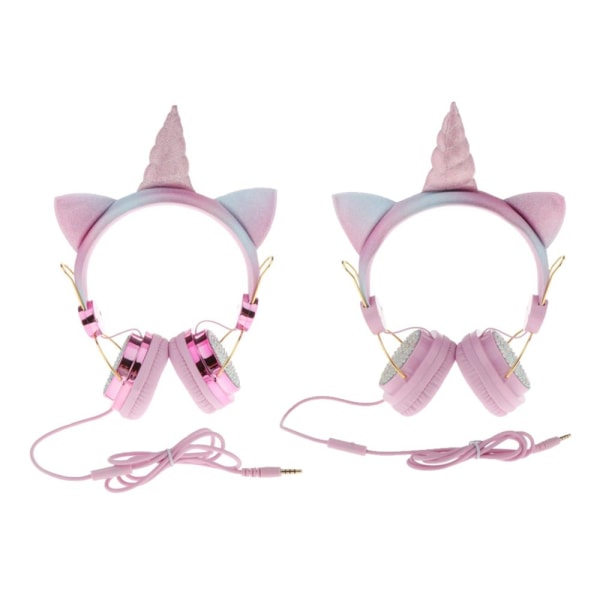 2x Tecknad Rhinestone Unicorn Glitter Barn kopplade på hörlurar för flickor