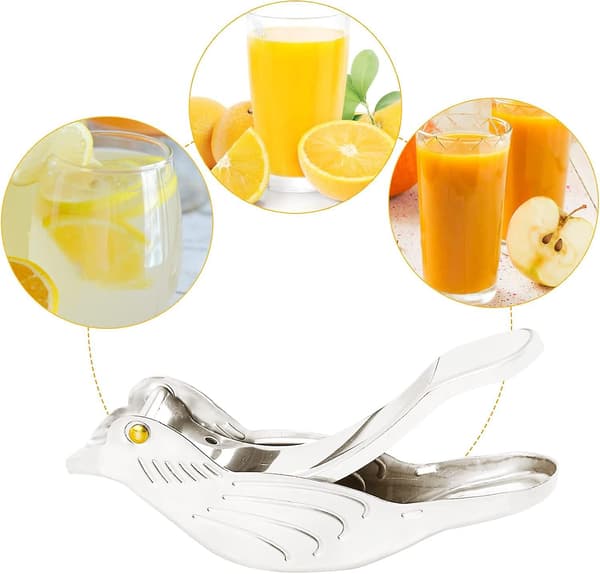 Mini citronklyftpress i rostfritt stål, bärbar citrusjuicer, fågelformad limepress, manuell citronteberedare (silver)