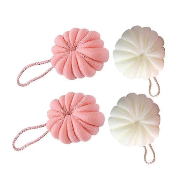 4-pack pumpaformad duschpuff, badluffa för skonsam hudexfoliering och rikligt bubbelskum