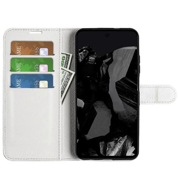 [RM] Litchi læder-telefonetui til Google Pixel 9 Pro XL White For Google Pixel 9 Pro XL