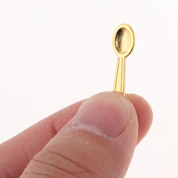 60 st Dockhus Miniatyr Legering Skedar Set Bordsartiklar Kit Tillbehör Guld