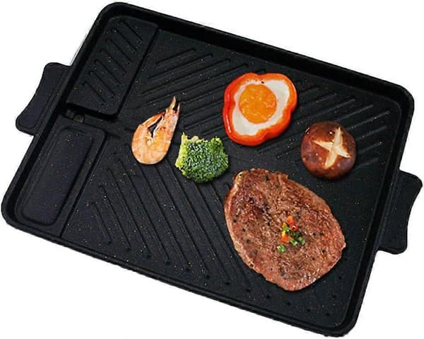 Rektangulær non-stick røgfri grillpande til indendørs eller udendørs grill, 32,7*26,2 cm, sort, materiale aluminiumslegering
