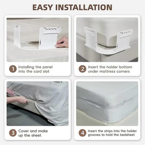 Open Corner Sheet Holders with Locking Straps, Heavy Duty Sheet Clips with Enhanced Mattress Straps, Ke White