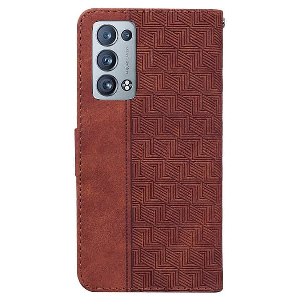 For OPPO Reno6 Pro+ 5G Geometrisk preget skinnveske Brown