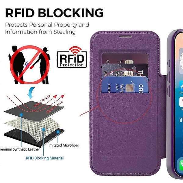 [RM] Kompatibelt etui til iPhone 17 Pro Max, kompatibelt med MagSafe, rombeformet PU-lædercover DarkPurple