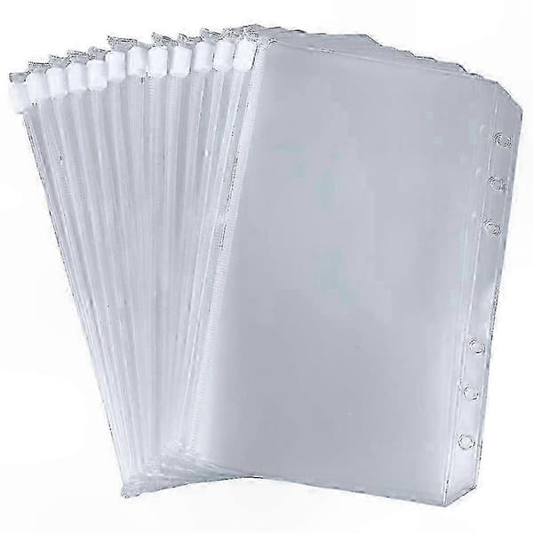 24 stk A6 Permlommer, 6-hulls Glidelåsmapper for 6-rings Permer og Løse Blader translucent