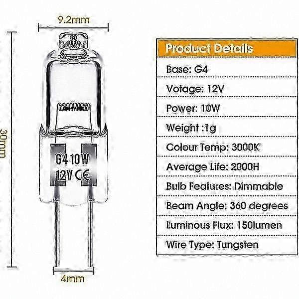 Varm Hvid 10W 12V G4 Halogenpærer - 20-pak 20W