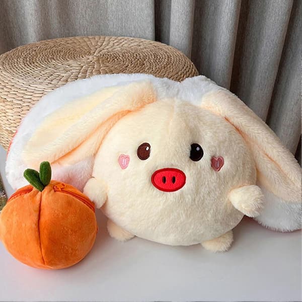 [RM]Sød blød vendbar persimmon plyslegetøj pude gris S 18cm