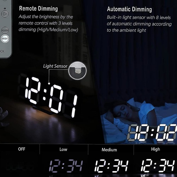 Digital Väggklocka LED Elektronisk Present Väckarklocka Intelligent 3D Digital Klocka Väckarklocka white