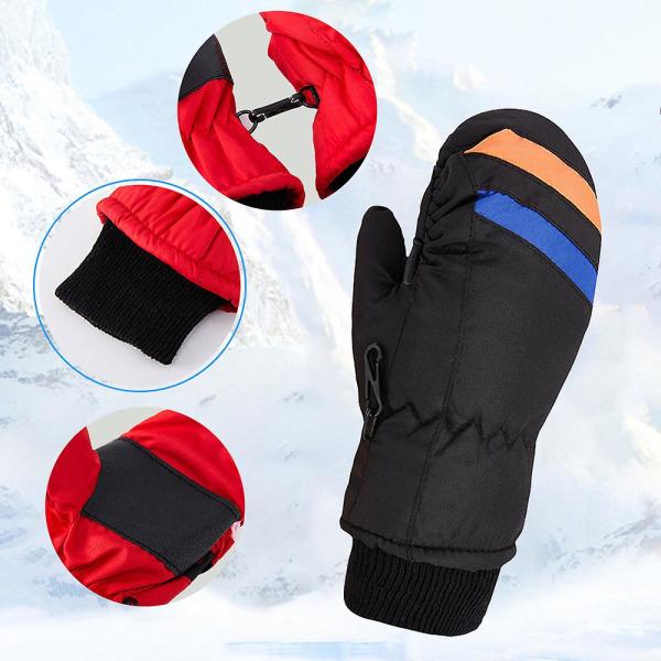 Vinter Barn Snövantar Unisex Vattentäta Skidvantar Black