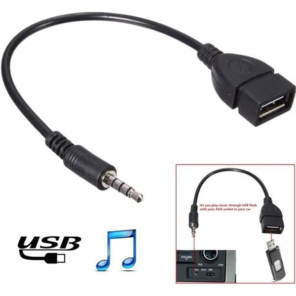 3,5 mm han-lyd AUX-stik til USB 2.0 hun-konverteradapterkabel