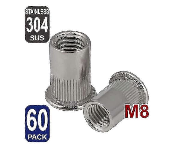 Blindnitmuttrar M8 304 rostfritt stål 60 st blindhuvudsats
