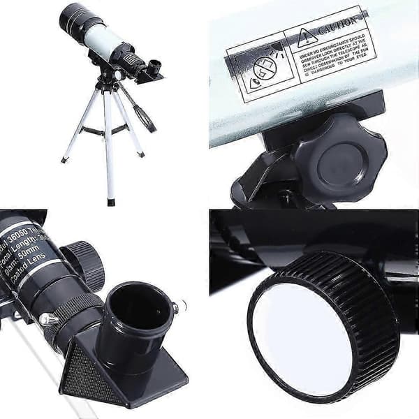 Bærbart refraktion astronomisk udsigtskikkert, 50 mm klar åbning 360 mm brændvidde, med stativ i aluminiumslegering, sølv
