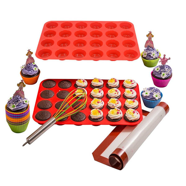 Bakform muffinsplåt 24 formar non-stick silikon cupcake kök röd