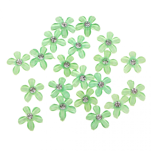 20 Blommor Flatback Knapp Rhinestone Dekorationer för Bröllop Grön