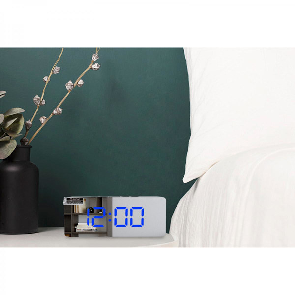 Digital LED Väckarklocka med Spegeldisplay 14x3.4x5.5cm Vit