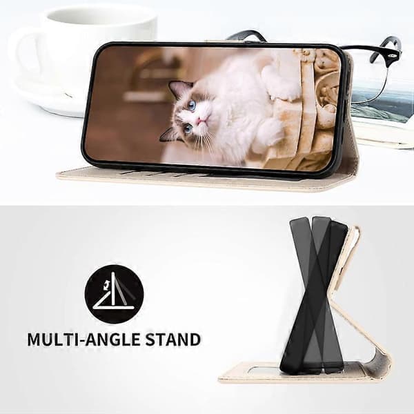 Till Samsung Galaxy S23 FE 5G Tecknade Katter Läderfodral Beige White