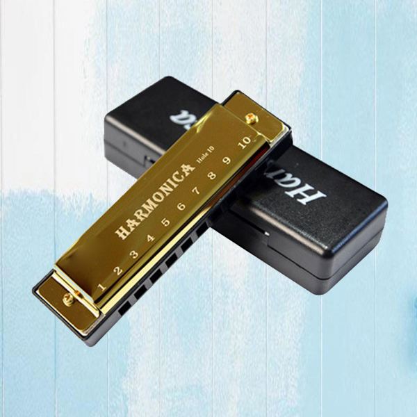 Blues Munspel Diatonisk Harpa Munorgel 10 Hål Musikinstrument Gyllene